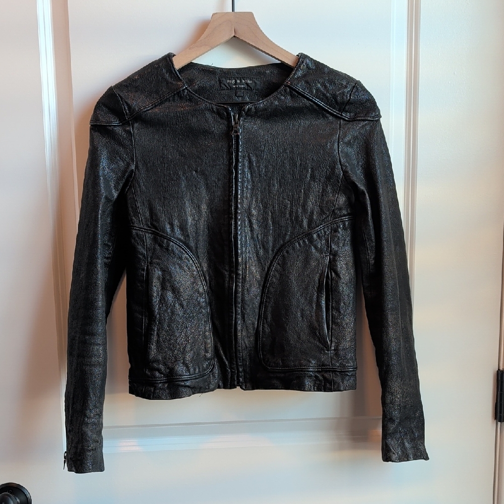 rag & bone Shimmering Black Leather Jacket